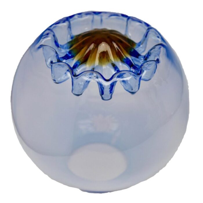 pendant with 3 globes of clear glass with orange and blue inclusions from mazzega 2