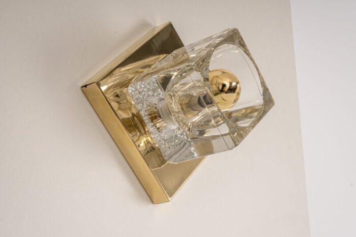 petite crystal glass brass wall sconce from peill putzler germany 1970s 4