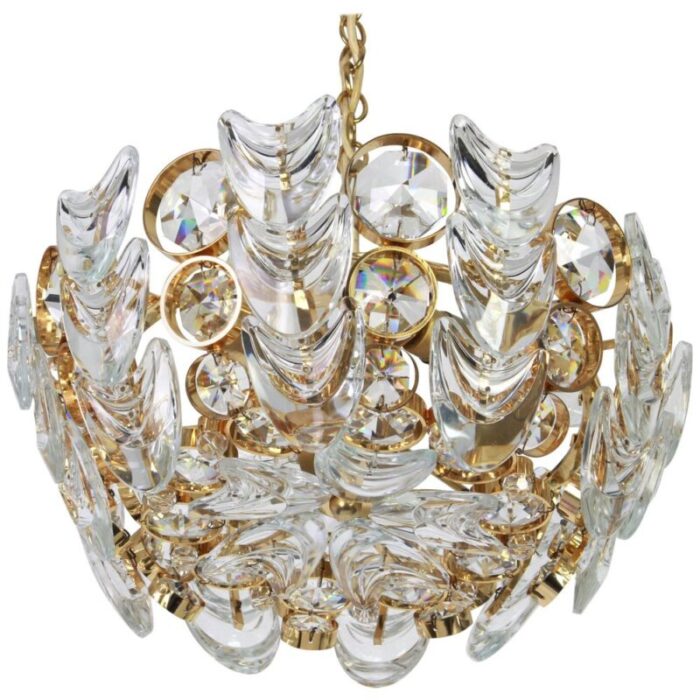 petite german gilt brass and crystal glass encrusted chandelier from palwa 1970s 1