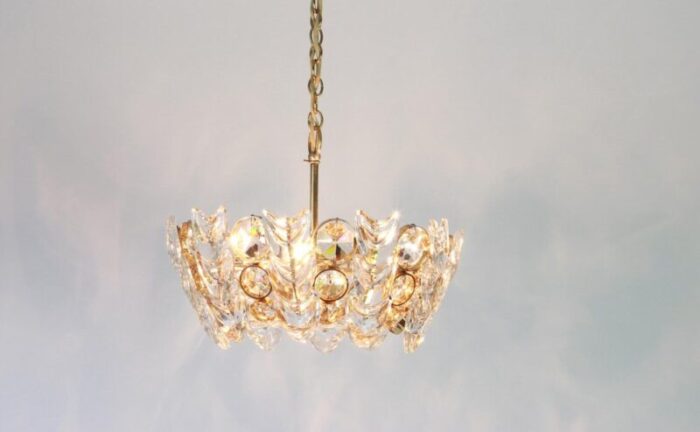 petite german gilt brass and crystal glass encrusted chandelier from palwa 1970s 2