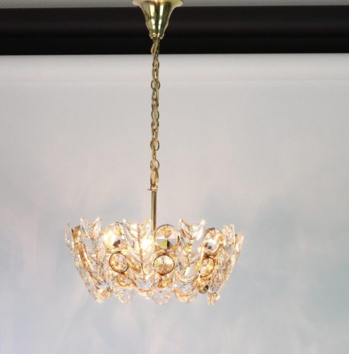 petite german gilt brass and crystal glass encrusted chandelier from palwa 1970s 4