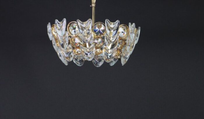 petite german gilt brass and crystal glass encrusted chandelier from palwa 1970s 6