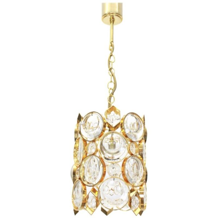 petite german gilt brass and crystal glass pendant from palwa 1970s 1