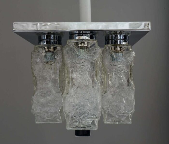 petite german square nickel plated ice glass flush mount from hillebrand 1970s 10