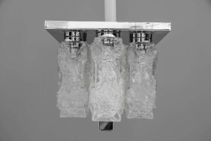 petite german square nickel plated ice glass flush mount from hillebrand 1970s 3