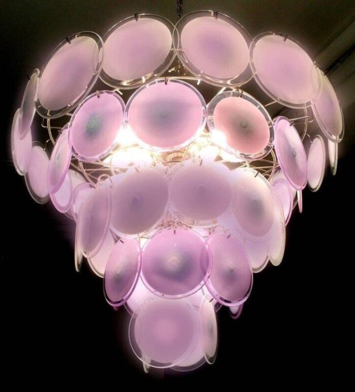 pink amethyst murano disc chandelier 1970s 4