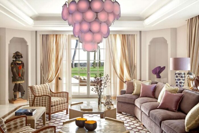 pink amethyst murano disc chandelier 1970s 6