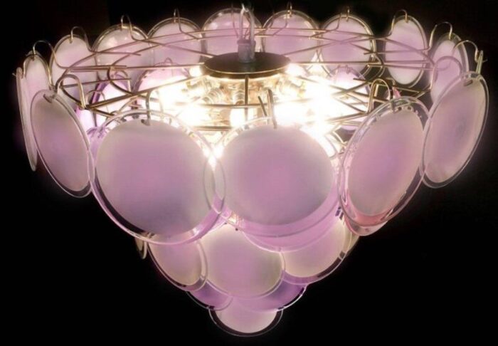 pink amethyst murano disc chandelier 1970s 8