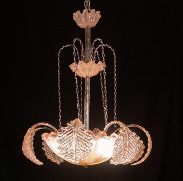 pink art deco barovier e toso fountain pendant light murano glass 1940s 1308