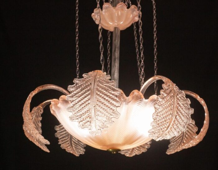 pink art deco barovier e toso fountain pendant light murano glass 1940s 5897