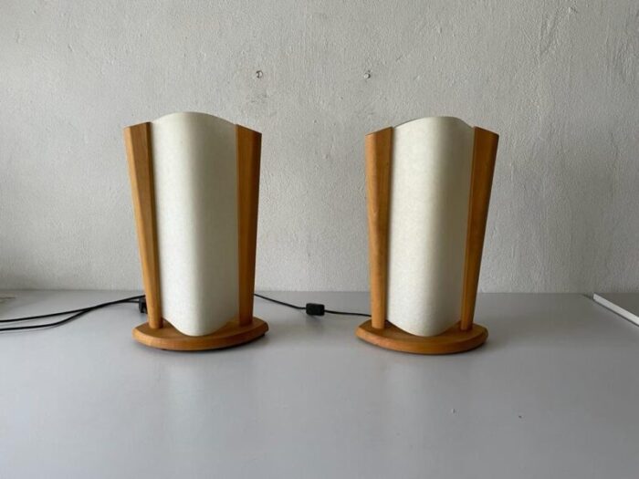 plastic paper and wood frame table lamps from domus italy 1980s set of 2 1