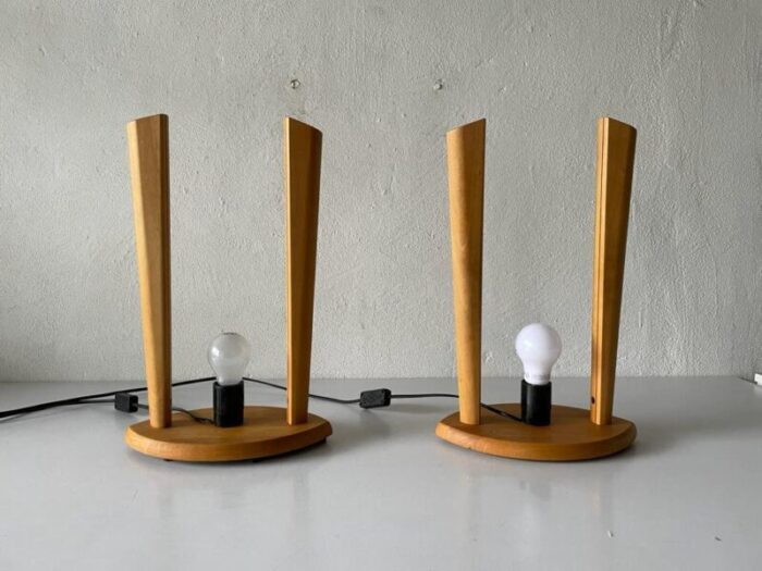 plastic paper and wood frame table lamps from domus italy 1980s set of 2 10