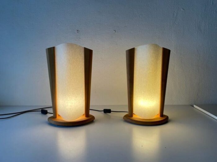 plastic paper and wood frame table lamps from domus italy 1980s set of 2 2