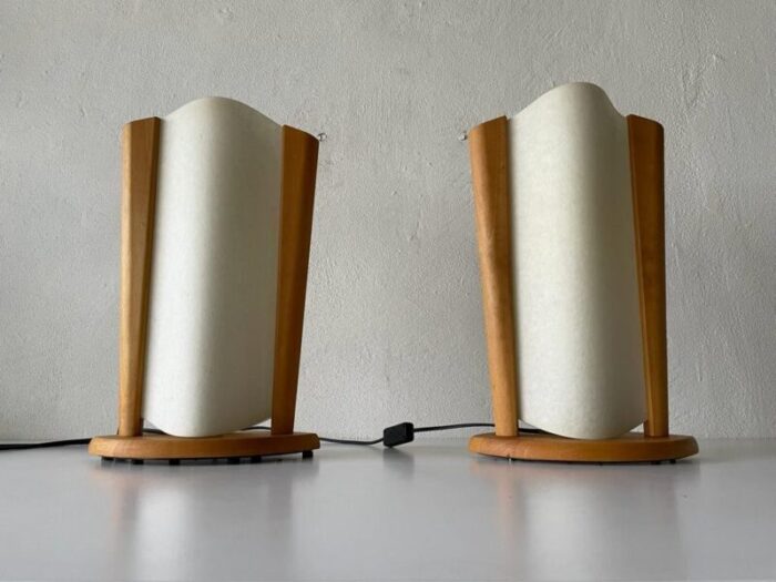 plastic paper and wood frame table lamps from domus italy 1980s set of 2 3