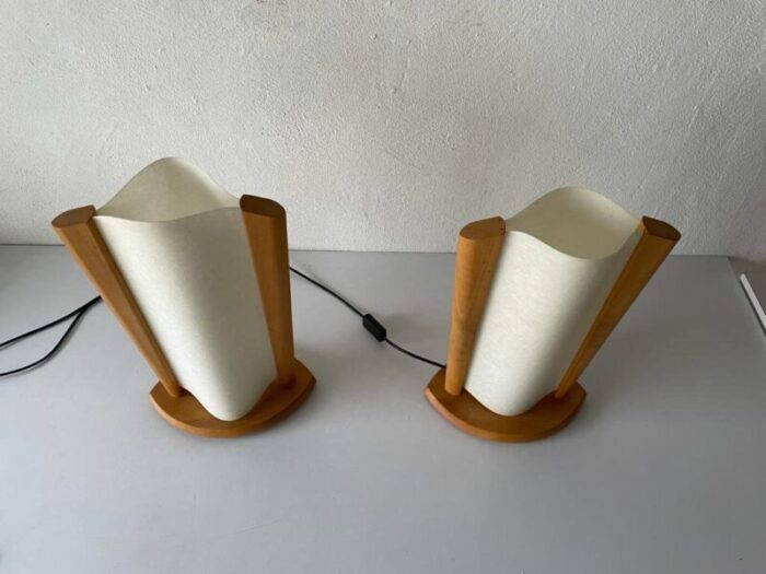 plastic paper and wood frame table lamps from domus italy 1980s set of 2 4