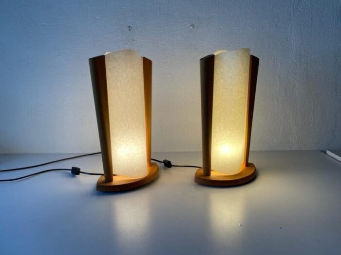 plastic paper and wood frame table lamps from domus italy 1980s set of 2 5