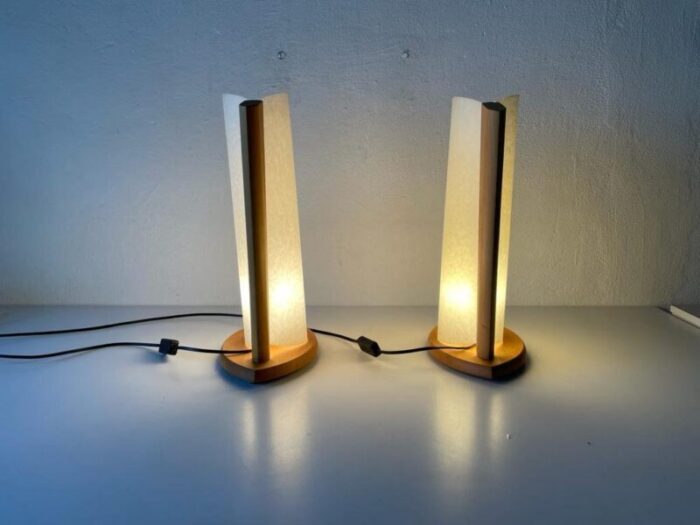 plastic paper and wood frame table lamps from domus italy 1980s set of 2 8