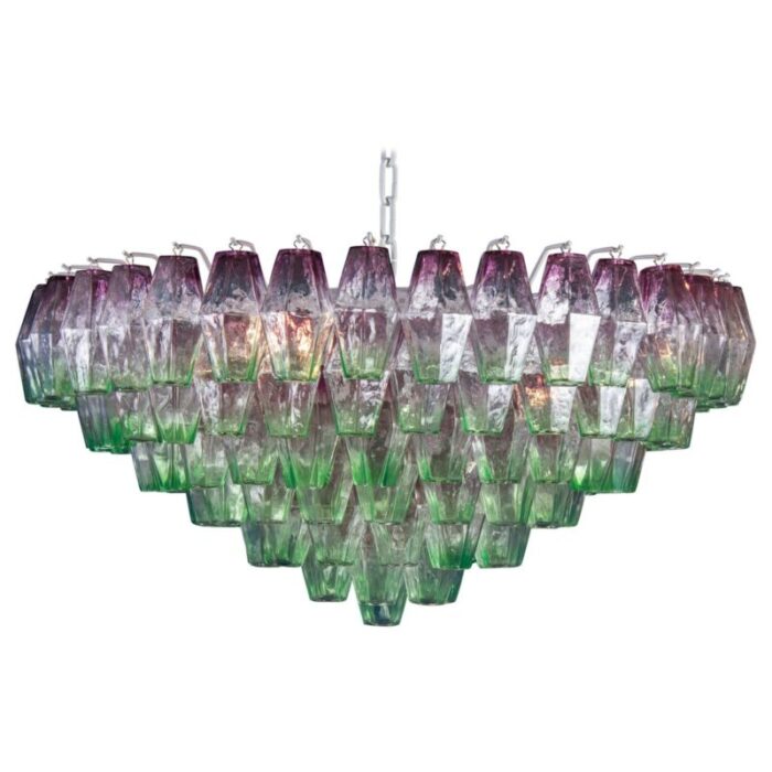 poliedri pink and green murano glass chandelier 1970 1