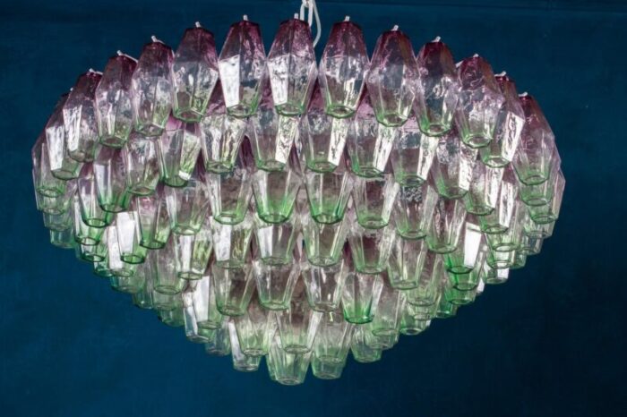 poliedri pink and green murano glass chandelier 1970 10