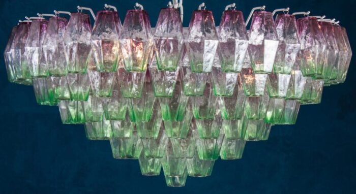 poliedri pink and green murano glass chandelier 1970 2