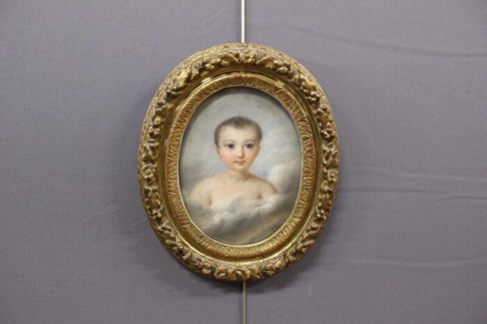 portrait of a child pastel drawing 1820 framed 0298