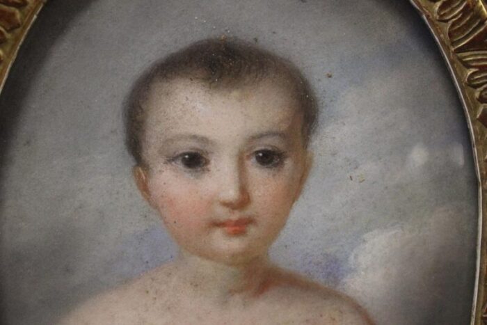 portrait of a child pastel drawing 1820 framed 0879