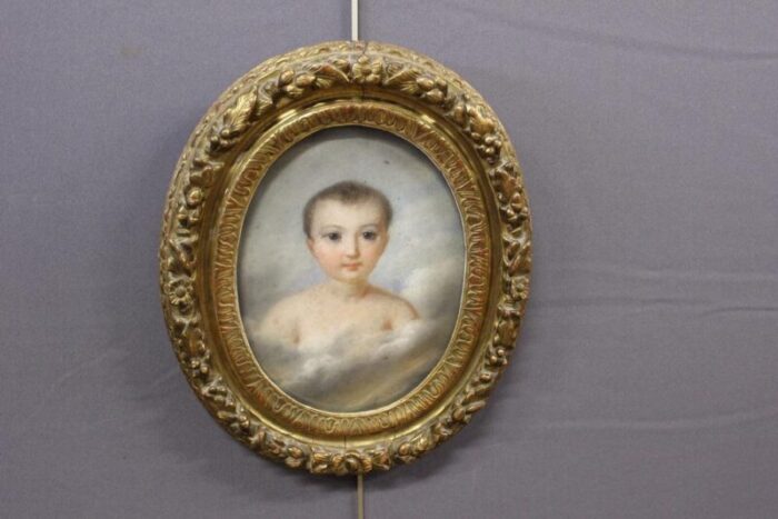 portrait of a child pastel drawing 1820 framed 7206