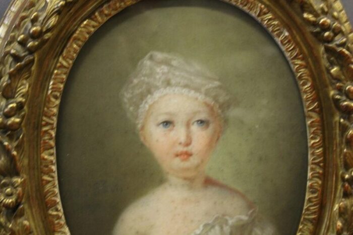 portrait of a child pastel drawing 1827 framed 9622