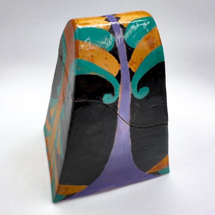 post modern art trinket stash box hand painted ceramic with lid colorful design 1988 artist signed mj 0968