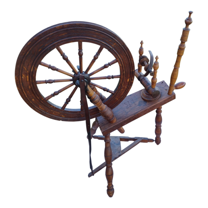 primitive saxony woden spinning wheel 19th century 6691