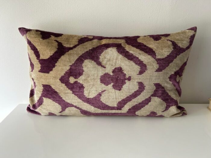 printed velvet pillow in beige and purple 2228