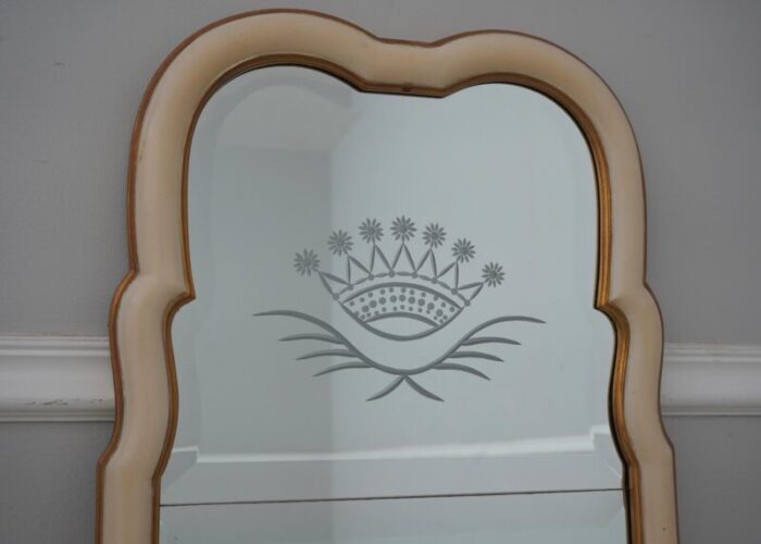 queen anne design beveled and etched glass off white mirror 1299