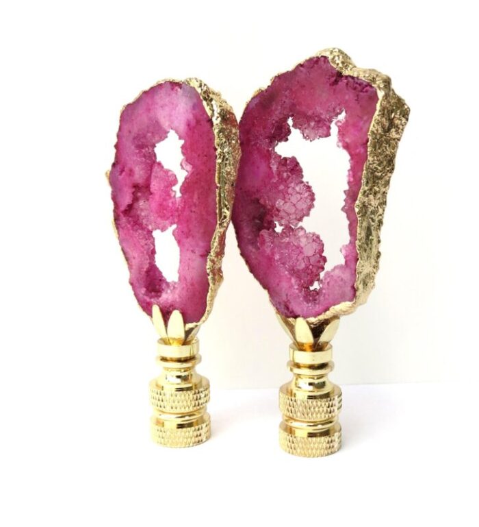 raspberry pink geode lamp finials a pair by c damien fox 7021