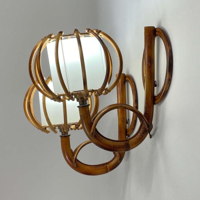 rattan and bamboo sconces by louis sognot france 1950s set of 2 1578