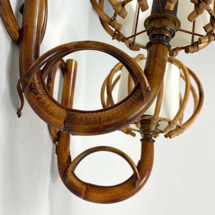 rattan and bamboo sconces by louis sognot france 1950s set of 2 2100