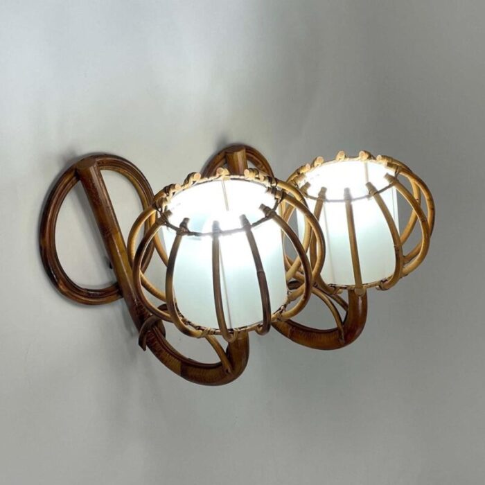 rattan and bamboo sconces by louis sognot france 1950s set of 2 5009