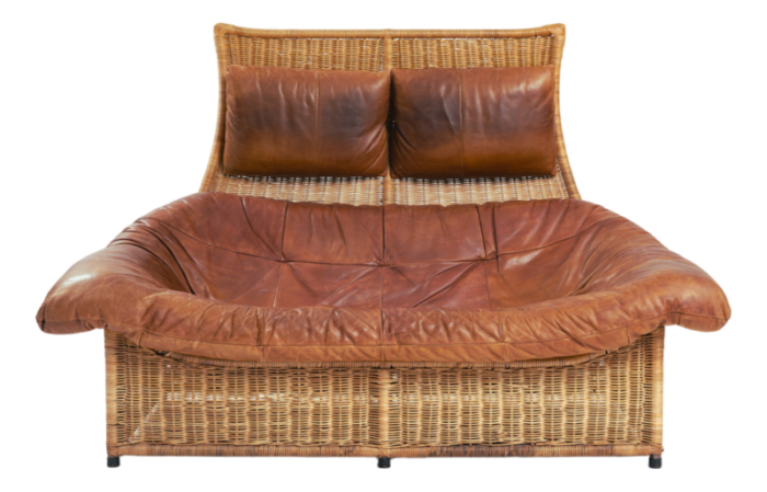 rattan leater rock sofa by gerard van den berg for montis 1970s 2154