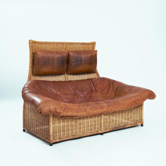 rattan leater rock sofa by gerard van den berg for montis 1970s 6909