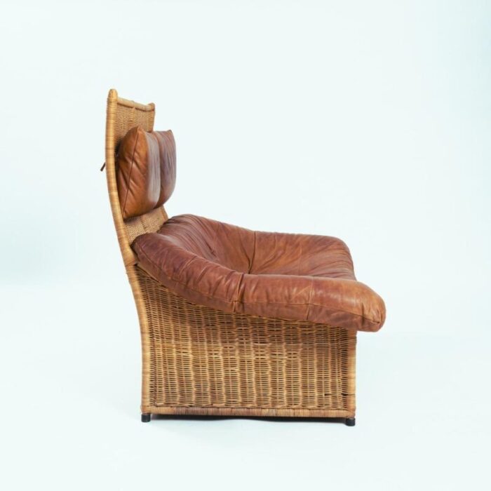 rattan leater rock sofa by gerard van den berg for montis 1970s 8988