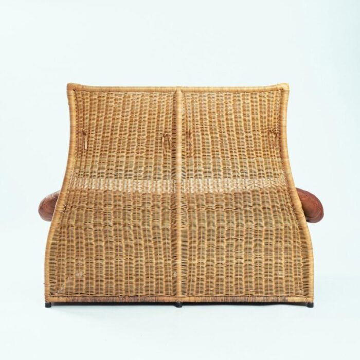 rattan leater rock sofa by gerard van den berg for montis 1970s 9696