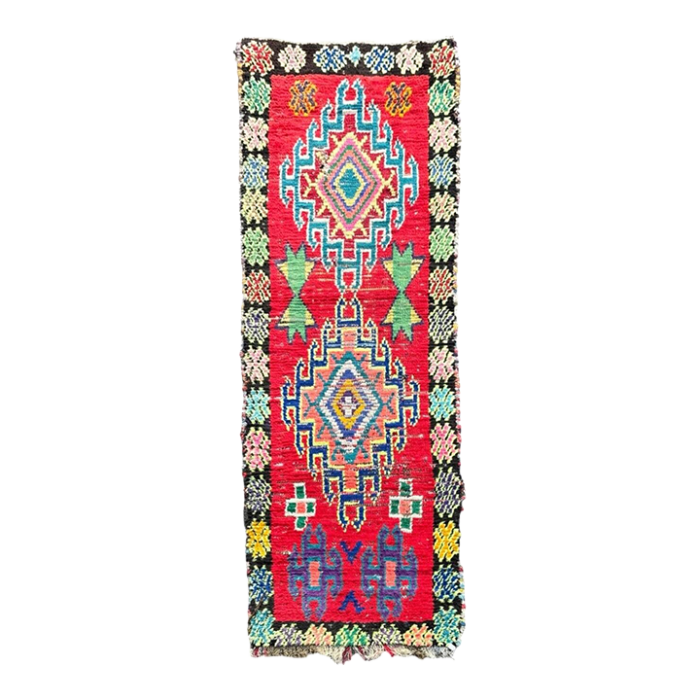 red moroccan berber traditional boucherouite rug 0353