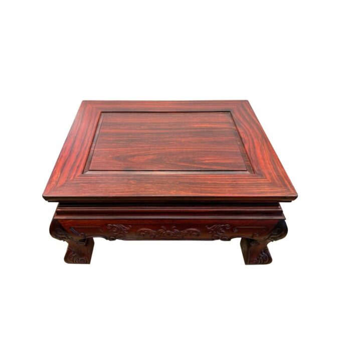 reddish brown oriental flower carving rectangular display low table stand 0613