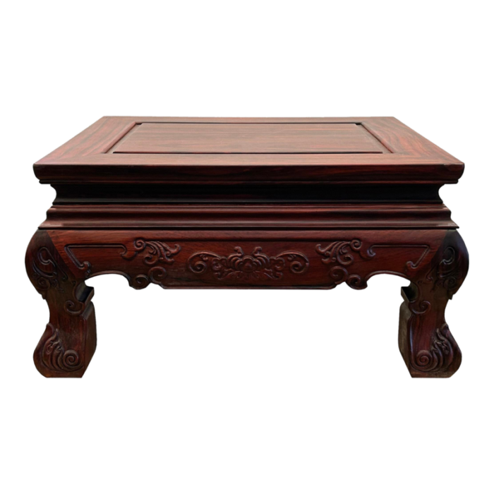 reddish brown oriental flower carving rectangular display low table stand 2934