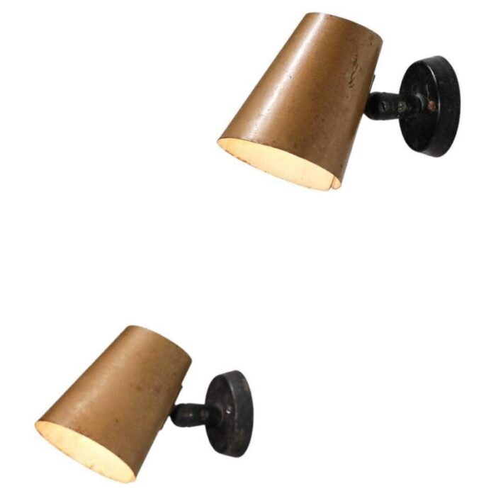 sand gold lacquered metal wall lamps 1960s set of 2 1