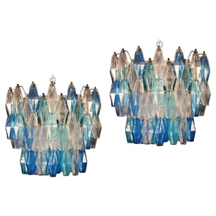 sapphire murano glass poliedri chandeliers set of 2 1