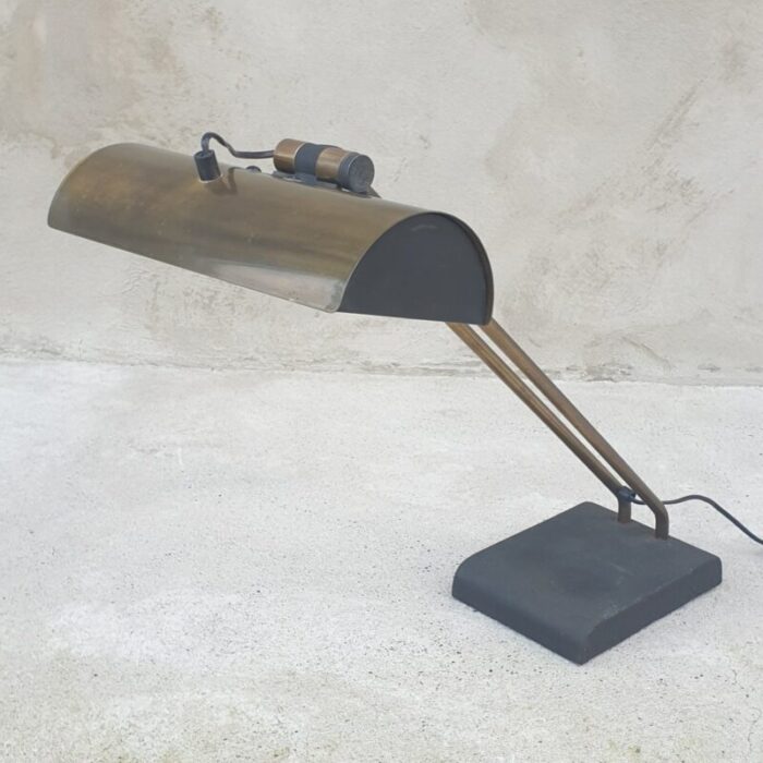 satin brass and cast iron desk lamp 1940s 2