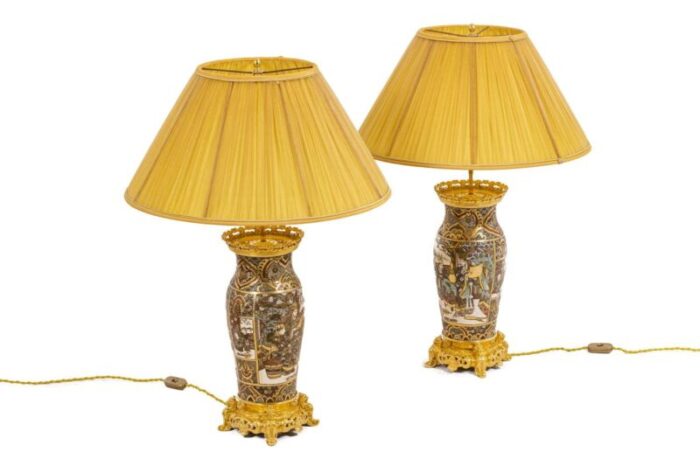 satsuma earthenware and gilt bronze lamps 1880s 1