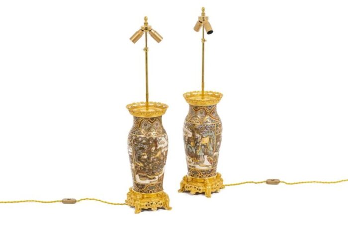 satsuma earthenware and gilt bronze lamps 1880s 2