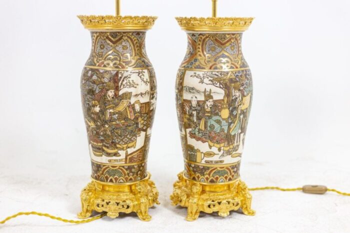 satsuma earthenware and gilt bronze lamps 1880s 4