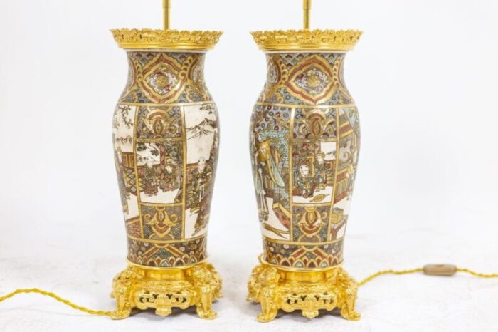 satsuma earthenware and gilt bronze lamps 1880s 5